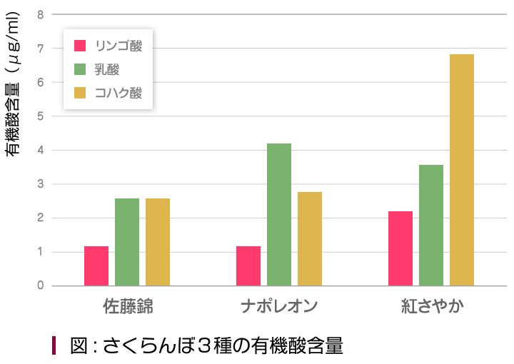 図:さくらんぼ３種の有機酸含量